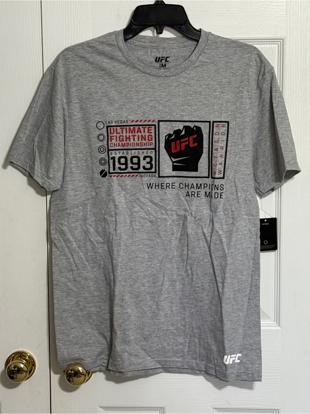 UFC Gray Graphic Tee with Red and Black Accents